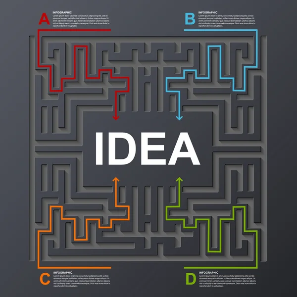 Concepto infográfico de laberinto cuadrado abstracto. Plantilla diseño . — Archivo Imágenes Vectoriales