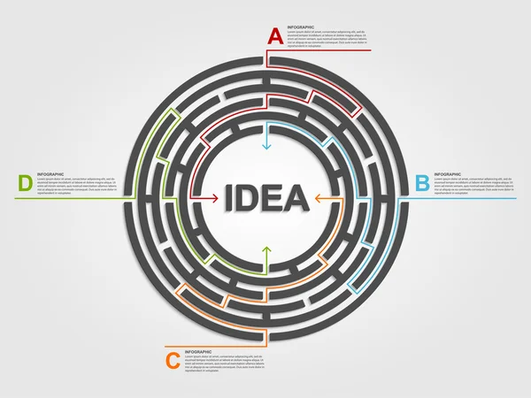 Círculo laberinto concepto de infografía. Plantilla diseño . — Vector de stock