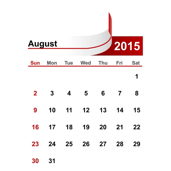 Calendario semplice vettoriale 2015 anno agosto mese . — Vettoriale Stock