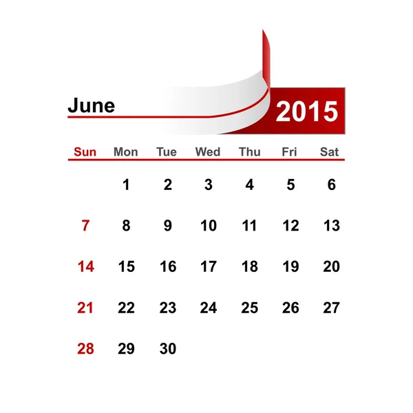 Calendario semplice vettoriale 2015 anno mese di giugno . — Vettoriale Stock