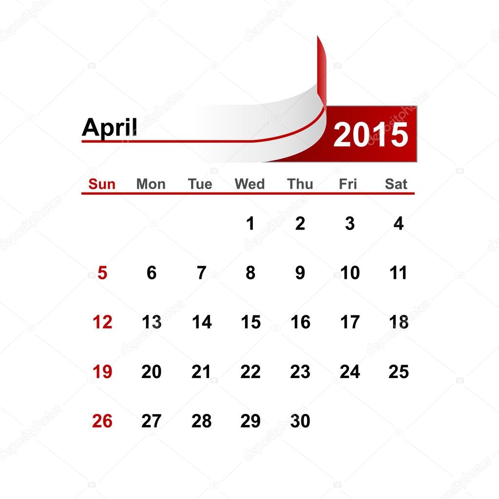 Vector simple calendar 2015 year april month.