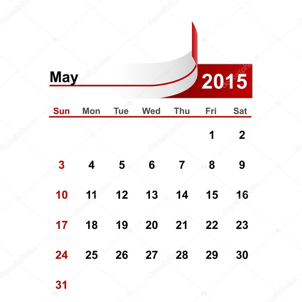 Vector simple calendar 2015 year may month.