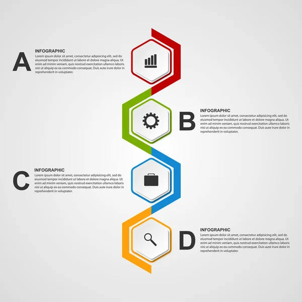 Infográficos hexágonos abstratos ou modelo de linha do tempo . — Vetor de Stock