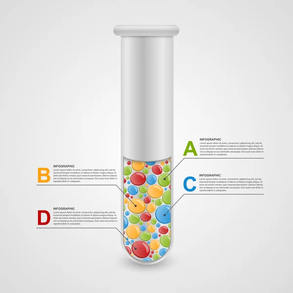 Moderne Infografik zu Wissenschaft und Medizin in Form von Reagenzgläsern. Designelemente. — Stockvektor