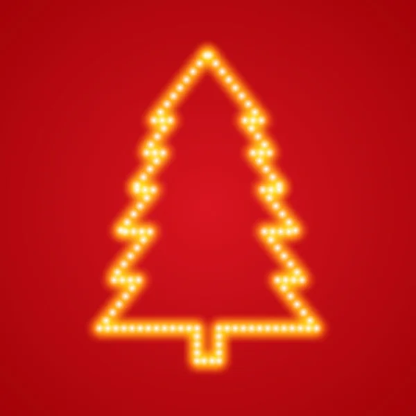 Vector glowing christmas tree on red background. — Stock Vector
