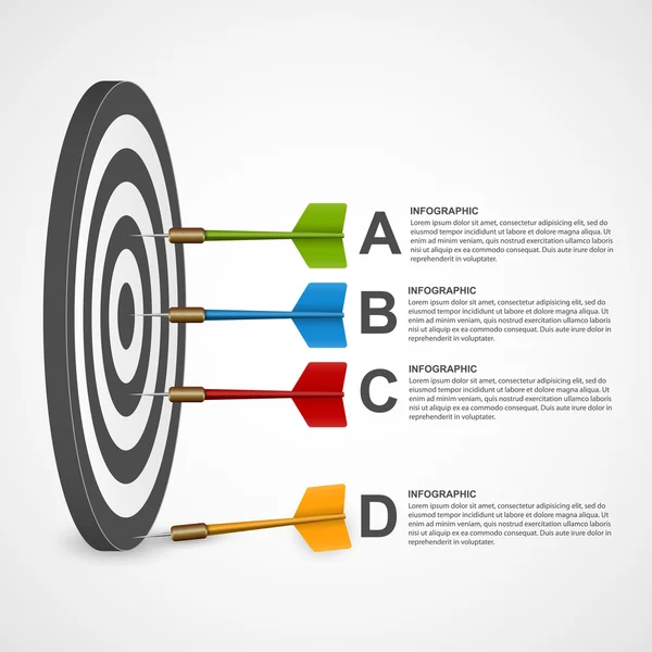 3d conceito realista alvo modelo infográfico com dardos. Projeto vetorial . — Vetor de Stock