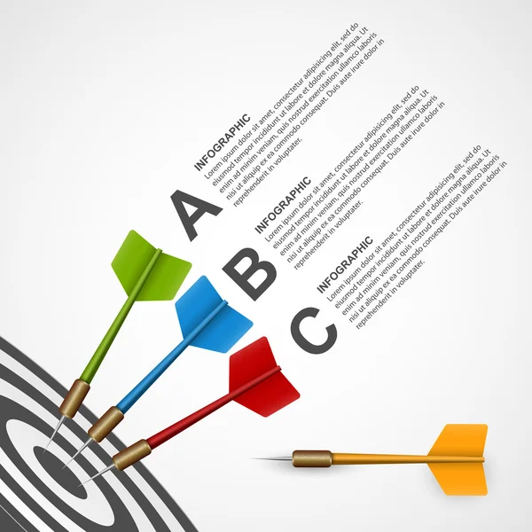 3d concepto infografía plantilla objetivo con dardos. Diseño vectorial . — Vector de stock