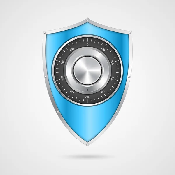 Ασπίδα προστασίας μπλε με την κλειδαριά συνδυασμού. — Διανυσματικό Αρχείο