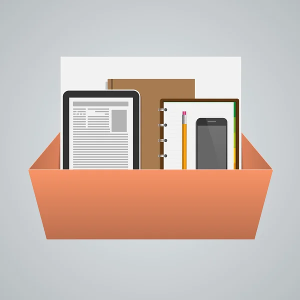 Business-Box mit Bürobedarf. kreatives Konzept. Vektorillustration. — Stockvektor