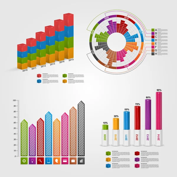 インフォ グラフィックとレポートのセットのカラフルなビジネス グラフ. — ストックベクタ