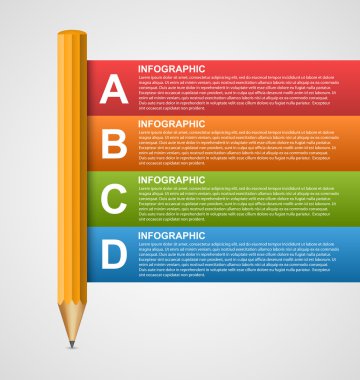 Kalem ve kurdeleler ile yaratıcı eğitim infographics şablonu. Vektör çizim.