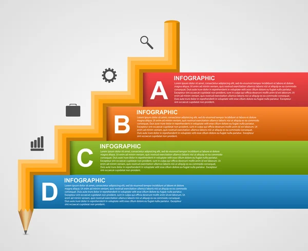 Educación Infografías en forma de concepto de diseño de escalera de lápiz . — Vector de stock