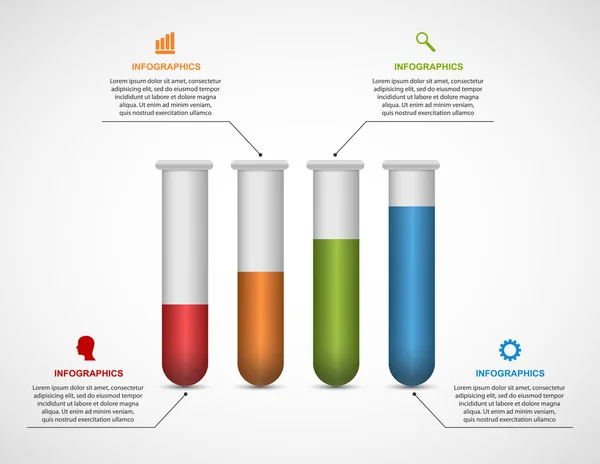 Infografía moderna sobre ciencia y medicina en forma de tubos de ensayo . — Vector de stock