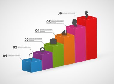 Çubuk grafikler. 3D renkli infographics tasarım şablonu.