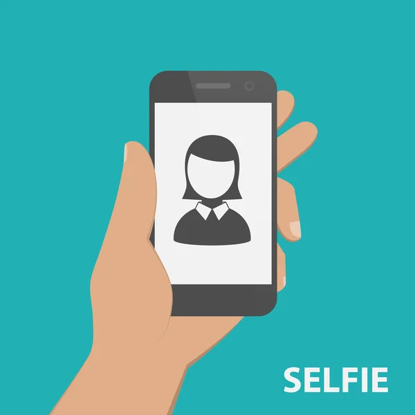 Taking a self portrait with smartphone. Flat design. — Stok Vektör