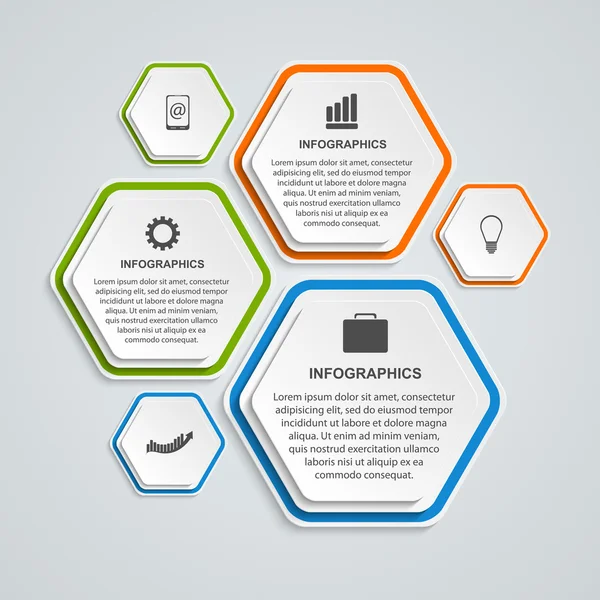 Modèle d'infographie d'options d'affaires hexagone 3D abstrait . — Image vectorielle