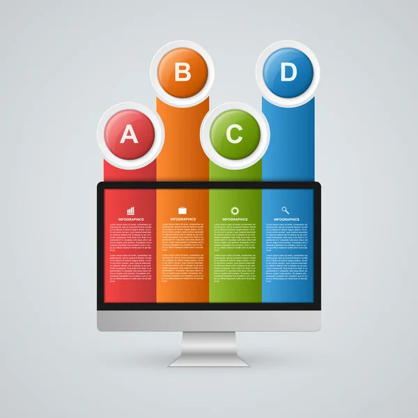 Moderne Infografik mit Monitor und bunten Bändern. — Stockvektor