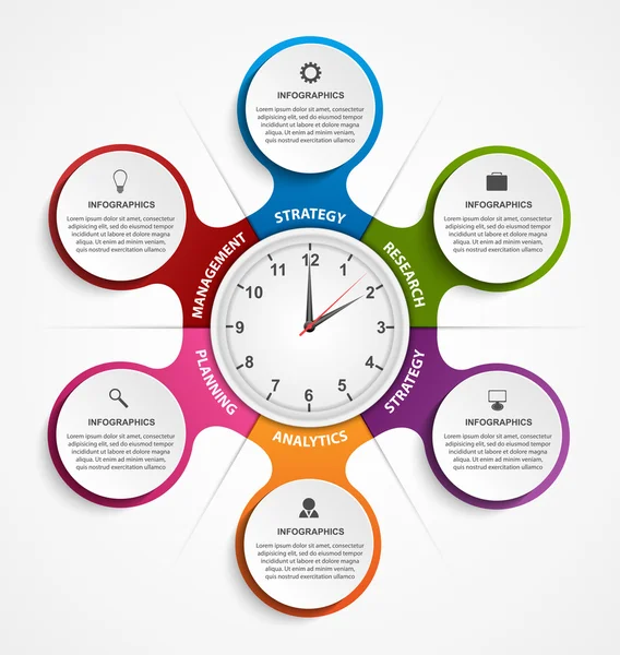 Infografía abstracta en forma de metabolismo y reloj en el centro. Elementos de diseño . — Archivo Imágenes Vectoriales