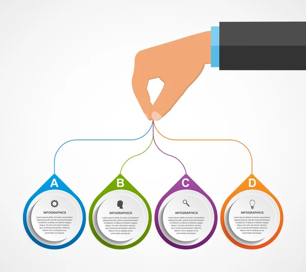 Streszczenie infografiki zaprojektować szablon przez ludzkie ręce trzymając rundy bloków. Ilustracja wektorowa. — Wektor stockowy