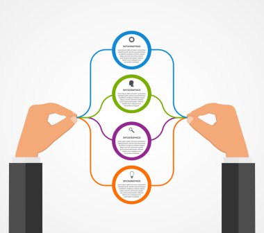 Soyut infographics yuvarlak blok holding insan eller ile tasarım şablonu. Vektör çizim.