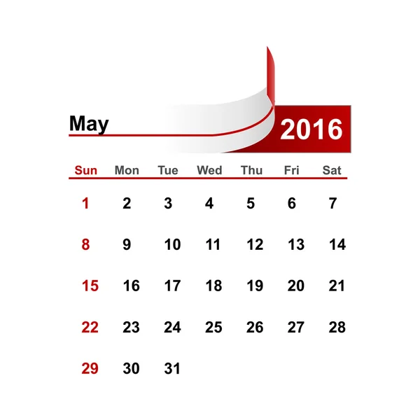 Calendario semplice vettoriale 2016 anno maggio mese . — Vettoriale Stock