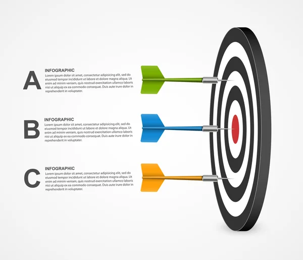 3d conceito realista alvo modelo infográfico com dardos. Projeto vetorial . —  Vetores de Stock