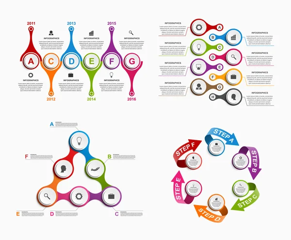 Kleurrijke infographics in de vorm van metabole instellen Ontwerpelementen. — Stockvector