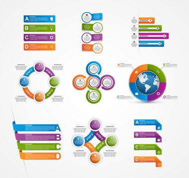 Renkli infographics tasarım öğeleri kümesi. Vektör çizim.  