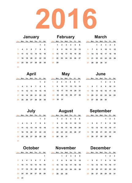 Calendrier vectoriel simple 2016 année . — Image vectorielle