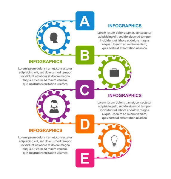 Modèle de conception infographique plat avec engrenages de couleurs — Image vectorielle