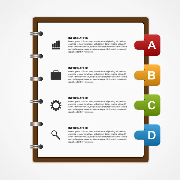 Cuaderno de notas de papel para la educación o el diseño de la infografía empresarial elemento . — Archivo Imágenes Vectoriales