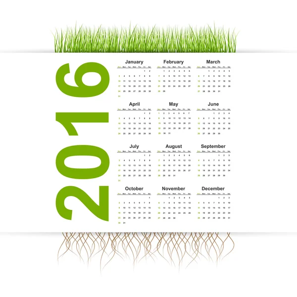 Vetor calendário simples 2016 ano. Estilo de grama . — Vetor de Stock