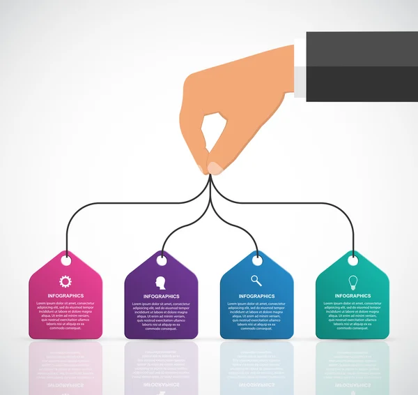 Plantilla de diseño de infografías con manos humanas sosteniendo los banners. Ilustración vectorial . — Archivo Imágenes Vectoriales