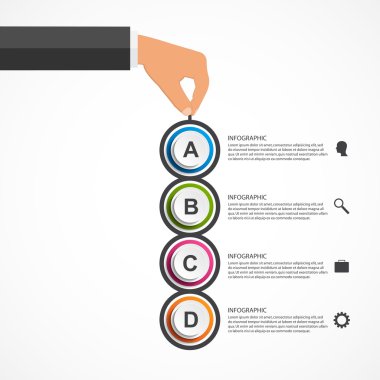 Soyut infographics yuvarlak blok holding insan eller ile tasarım şablonu. Vektör çizim.