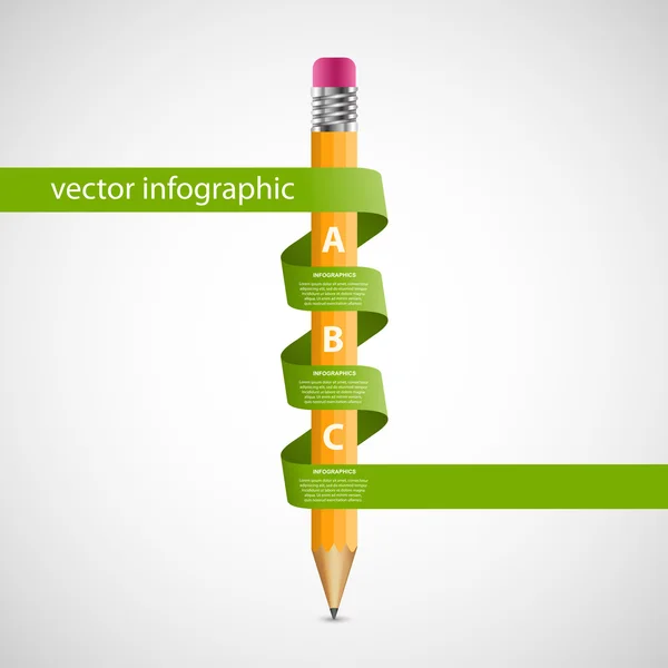 Modèle de conception d'infographie d'éducation. Ruban enveloppé au crayon. Illustration vectorielle . — Image vectorielle