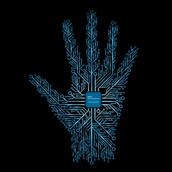 Abstracte hand in een elektronische schakeling-chip. Ontwerpelementen. — Stockvector