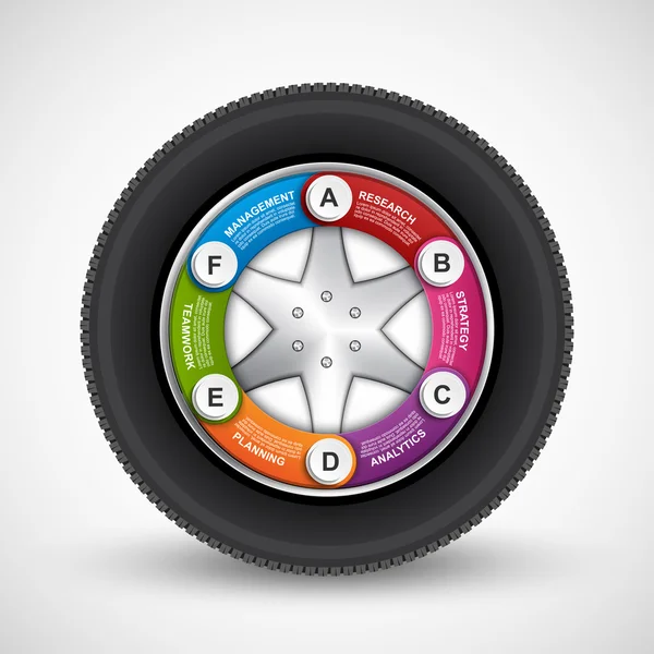Plantilla de diseño infográfico de rueda de coche. .. Ilustración vectorial . — Vector de stock