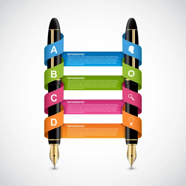 Modello di progettazione infografica aziendale. Penne a inchiostro colorate. Illustrazione vettoriale . — Vettoriale Stock
