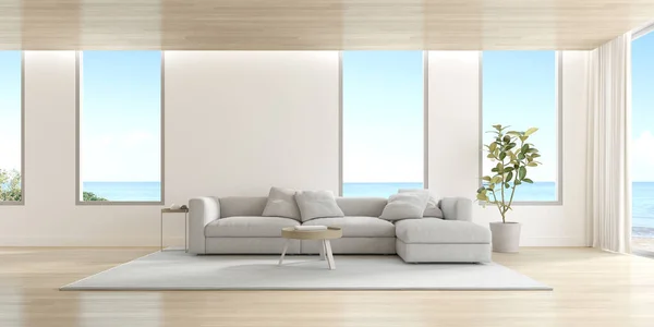 Rendering Ruang Tamu Modern Dengan Dinding Polos Besar Dan Sofa — Stok Foto