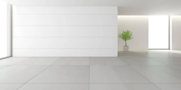 Render Empty Room White Wall Vase Plant Tile Floor — Stock Photo, Image