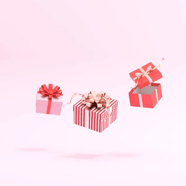 Render Floating Pink Gift Box Minimal Style — Stock Photo, Image