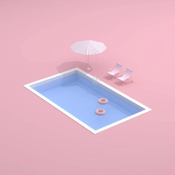 Top View Pool Pink Background Minimal Scene Rendering — Stock Photo, Image