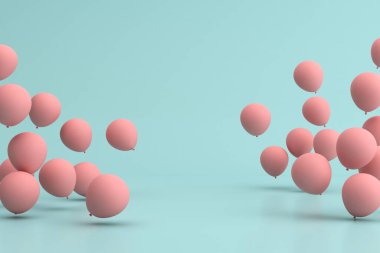 Yeşil arka planda yüzen balonlar. 3d oluşturma.