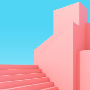 3D Illustration of minimal architecture, Abstract building with stairs.