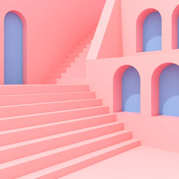 简约建筑的3D图解 带有楼梯的抽象建筑 — 图库照片