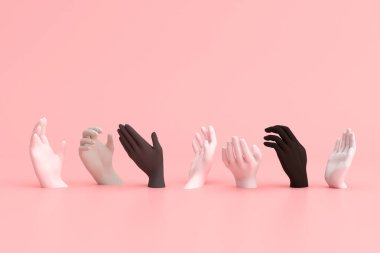 Ellerin çeşitli renkleri, siyah tarih ay konsepti, çeşitlilik, 3D görüntüleme.