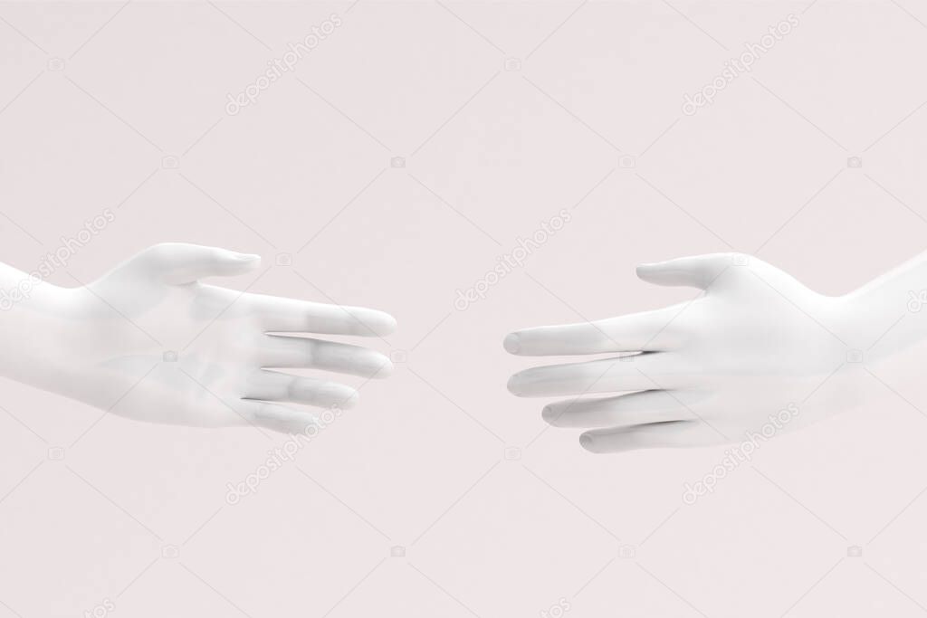 Hand gestures, shake hand on white background, Minimal concept, 3d rendering.
