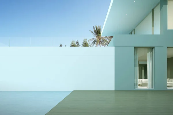 Perspectief Van Moderne Luxe Huis Met Houten Dek Grote Witte — Stockfoto
