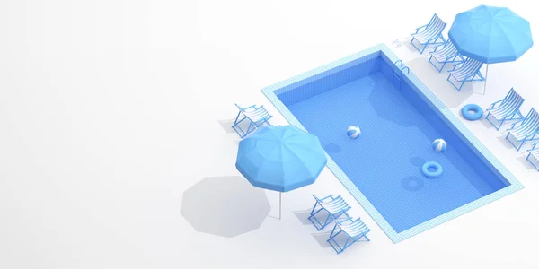 Bovenaanzicht Van Blauw Zwembad Witte Achtergrond Minimale Scène Weergave — Stockfoto