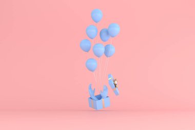 Hediye kutusu ve balonların 3D görüntülenmesi.